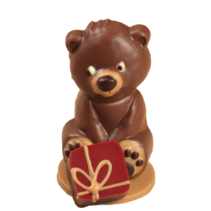 "Ourson Noël" enrobé de chocolat lait (40% Côte d'Ivoire) + Praliné feuillantine