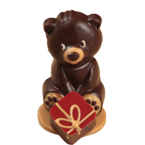 "Ourson Noël" enrobé de chocolat noir (70% Madagascar) + Praliné feuillantine