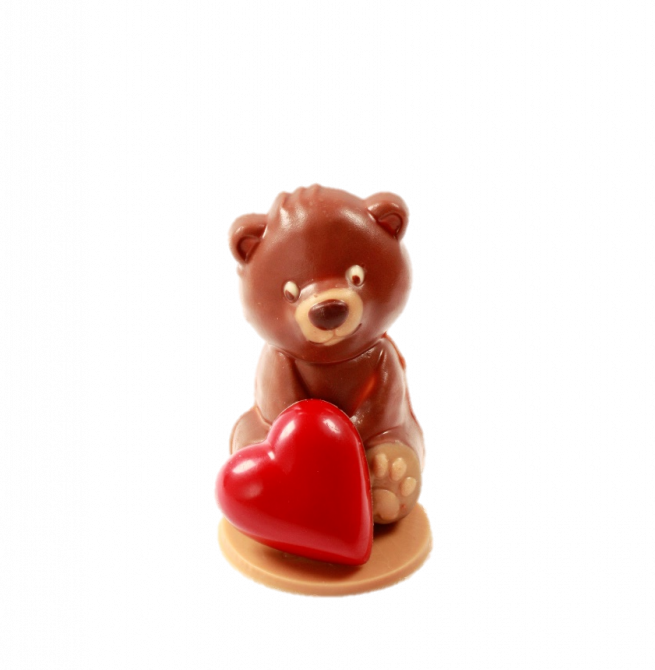 Ourson enrobé de chocolat lait (40% Côte d'ivoire) +cœur fourré praliné