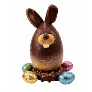 œuf décoré chocolat noir 70% Madagascar + 4 petits œufs fourrés praliné T1