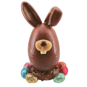 œuf décoré chocolat au lait 40% côte d'ivoire + 6 petits œufs fourrés praliné T2