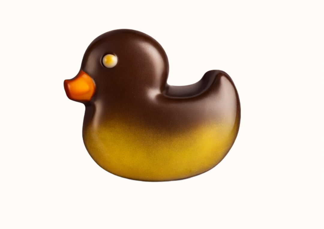 canard fourré praliné enrobé chocolat noir 70% Madagascar