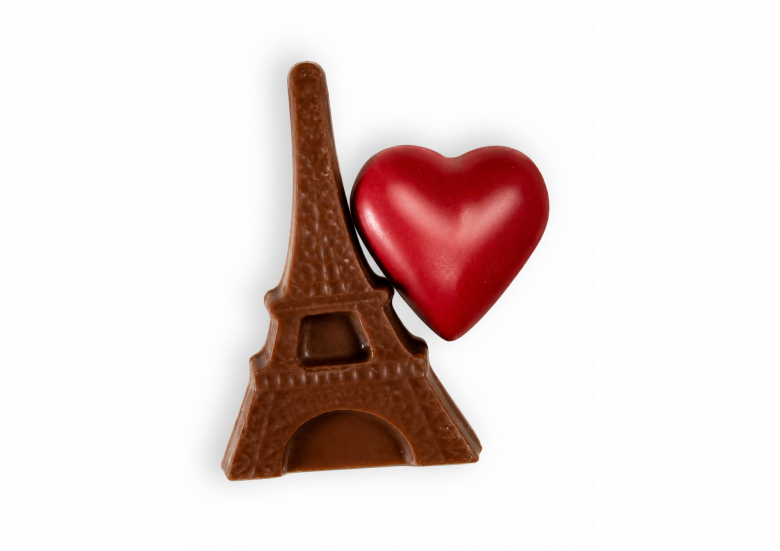 tour Eiffel chocolat lait 40% Côte d'Ivoire+ coeur fourré praliné