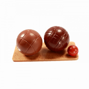 BOULES DE PETANQUE chocolat NOIR 70% madagascar et lait 40% Côte d'Ivoire - cochonnet fourré praliné