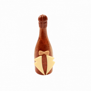 PETITe bouteille  CHOCOLAT lait  40% côte d'Ivoire garnie de 3 cœurs fourrés praliné